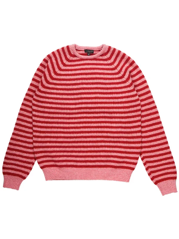 Pink & Red Stripe Rib Knit Jumper Zippered Front Buttoned Front Snap Front