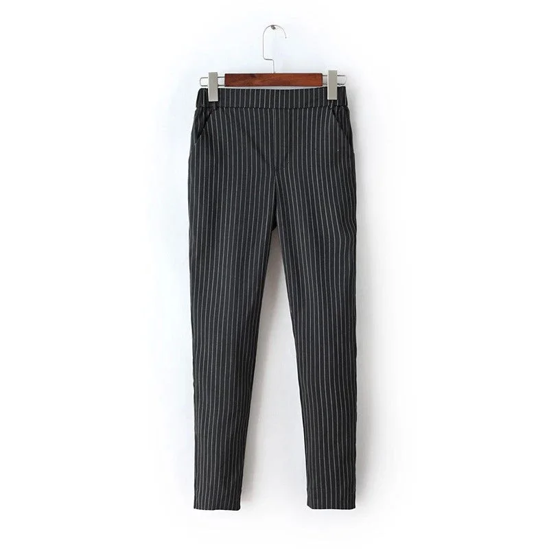 Blue Striped Capris Women's Trousers Trousers Mesh Breathable