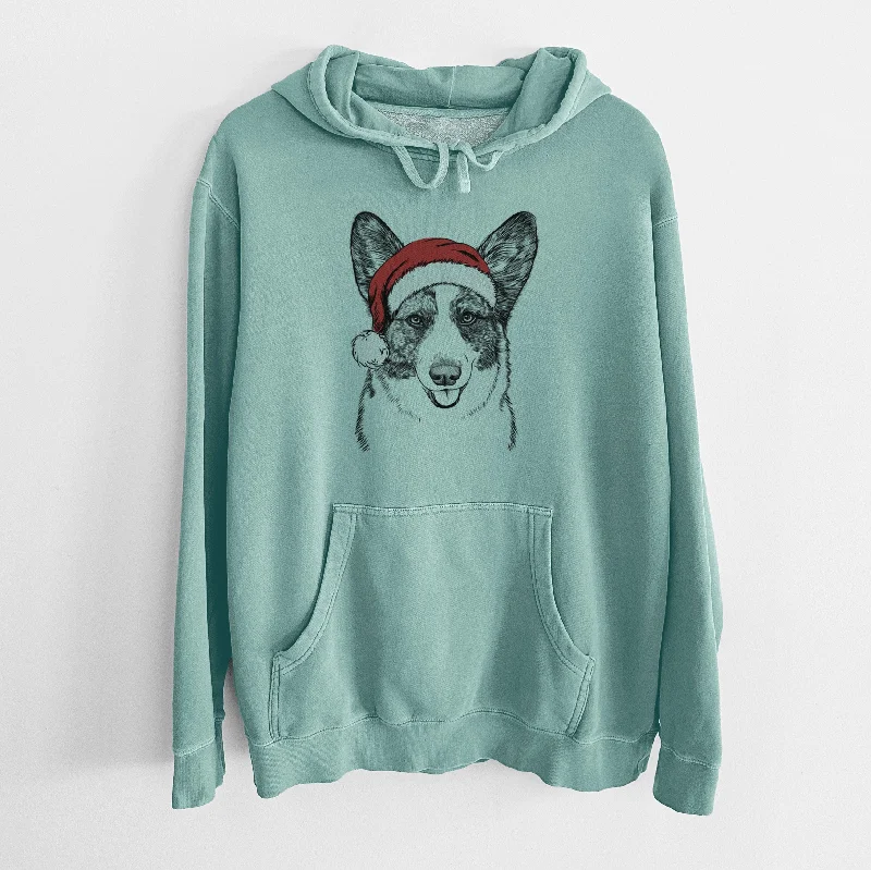 Santa Hat Gabby the Cardigan Welsh Corgi - Unisex Pigment Dyed Hoodie Soft Cozy Warm Santa Hat Gabby the Cardigan Welsh Corgi - Unisex Pigment Dyed Hoodie Soft Cozy Warm