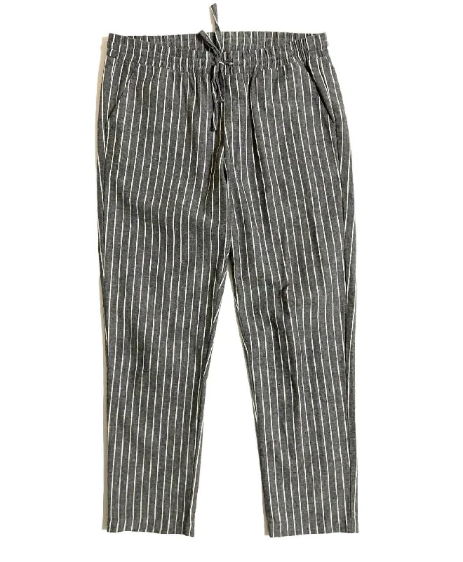 Women's Drawcord Striped Casual Trousers In Gray Trousers Denim Blue