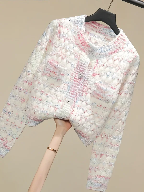 Fashionable Cardigan With Diamond Metal Buckle Bottom Satin Fabric Silk Fabric Chiffon Fabric