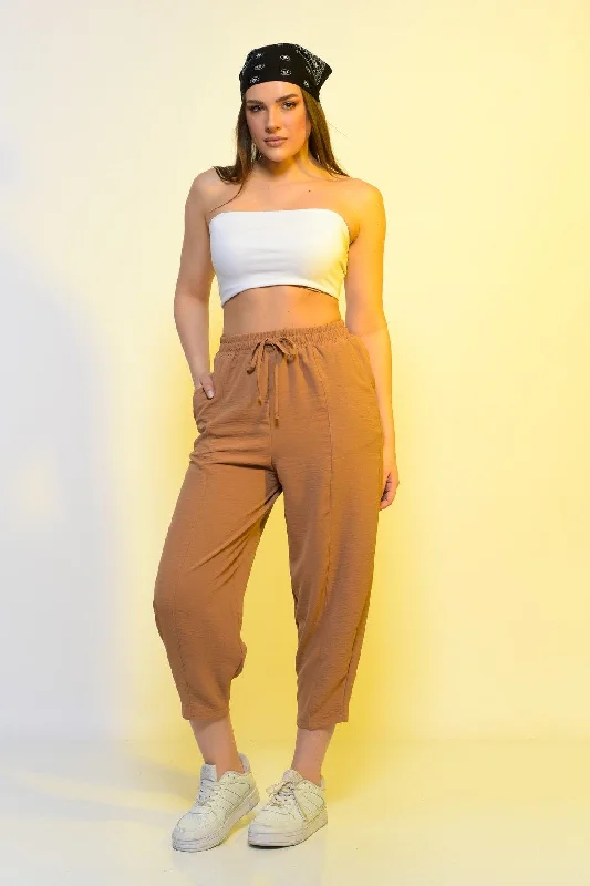 New Season Summer Elastic Waist Slim Pants High Waist Women Light Brown Casual Trousers Trousers Review Highly