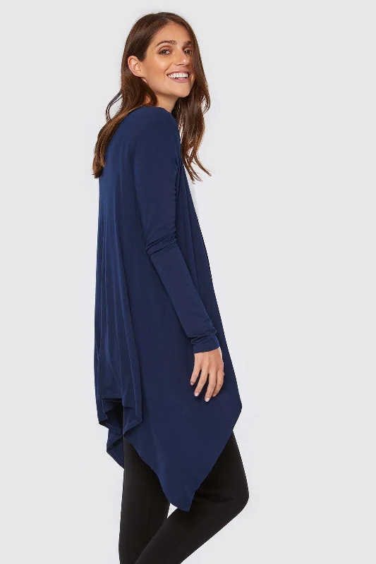 Waterfall Cardigan - Navy Lace Blend Ribbed Blend Corduroy Blend