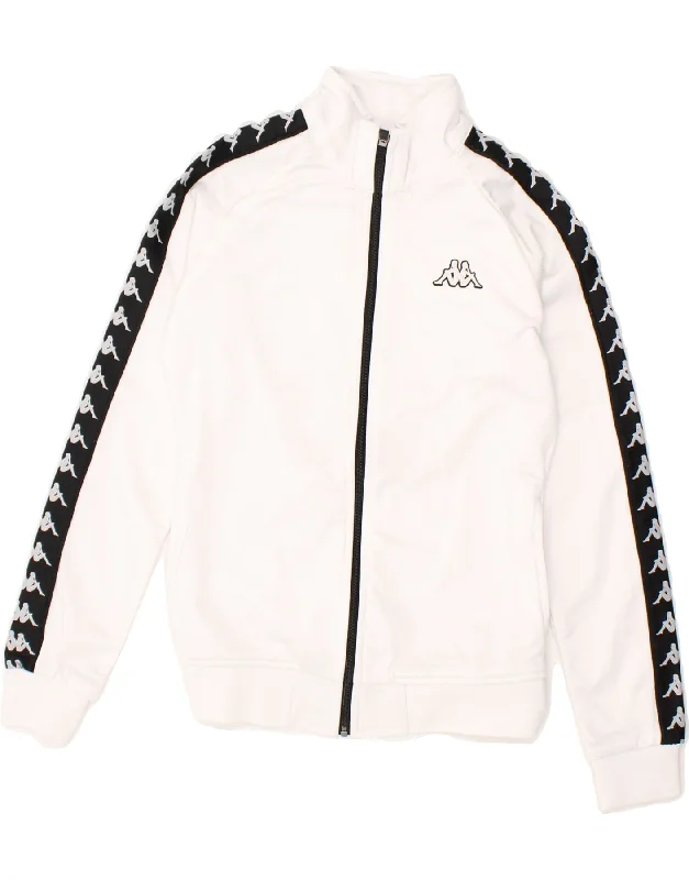 KAPPA Womens Graphic Tracksuit Top Jacket UK 12 Medium White Polyester Faux Fur Jacket Real Fur Jacket Shearling Jacket