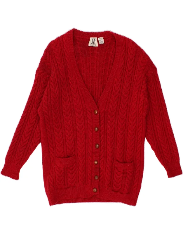 JONES Womens Longline Cardigan Sweater UK 16 Large Red Wool Chenille Brocade Lace