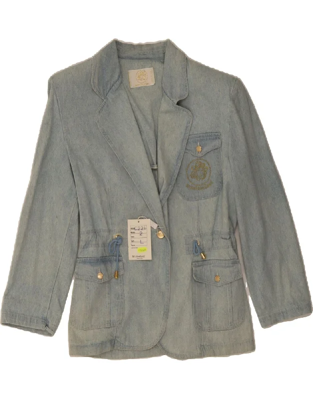 VINTAGE Womens Denim 1 Button Blazer Jacket UK 16 Large Blue Quilted Jacket Puffer Jacket Insulated Jacket