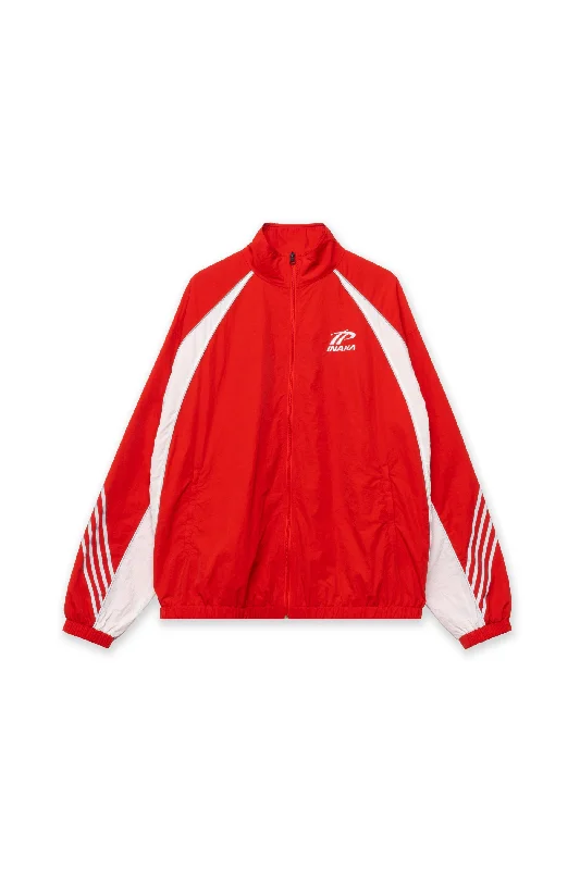SPORTSWEAR TRACK JACKET - RED Embroidered Jacket Appliqued Jacket Beaded Jacket