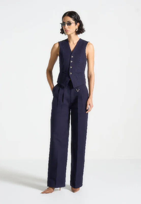 Creased Gabardine Trousers - Indigo Trousers Plaid Checkered