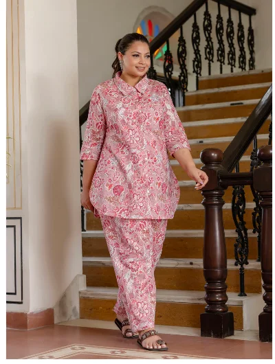 Pink Collar Cotton Kurti Trouser Set of 2 Trousers Business Professional