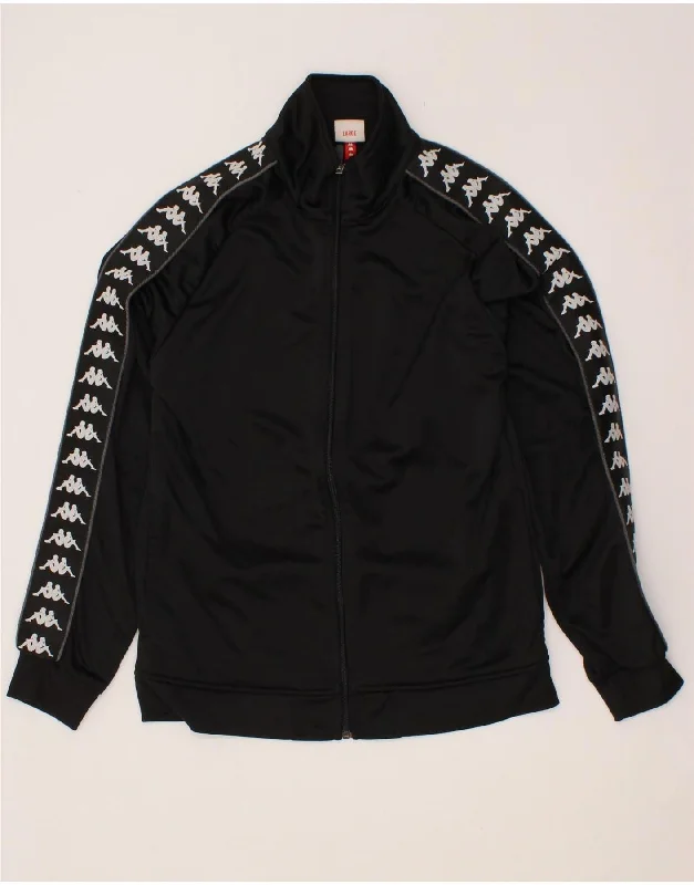 KAPPA Womens Graphic Tracksuit Top Jacket UK 16 Large Black Polyester Satin Jacket Silk Jacket Chiffon Jacket