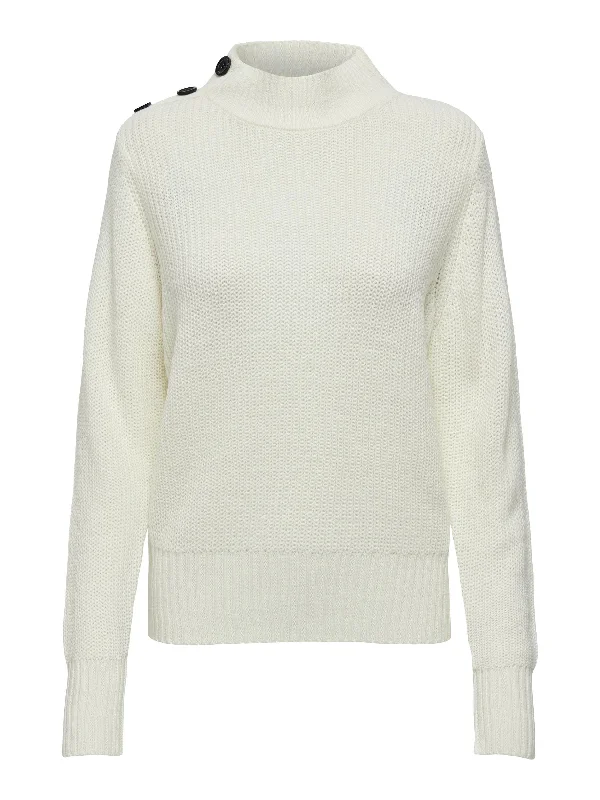JDY Latte Long Sleeve O-Neck Button Pullover Knit-CLOUD Wrist Length Sleeve