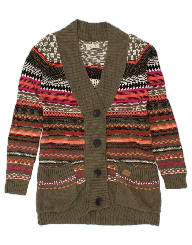 BILLABONG Womens Cardigan Sweater UK 14 Medium Multicoloured Striped Cashmere Blend Cotton Blend Poly Blend