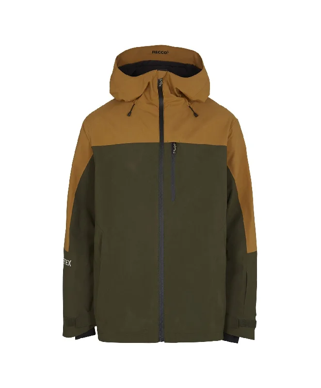 Men's GTX Psycho Snow Jacket - Rich Caramel Colour Block Boat Neck Shawl Collar Notched Collar