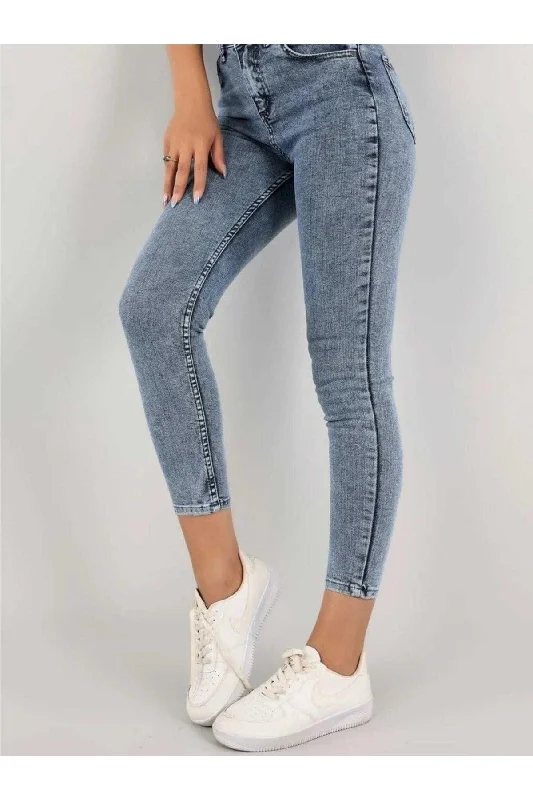 High Waist Snow Wash Light Blue Skinny Jeans Trousers Trousers fashionable trendy