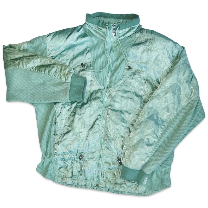 Vintage 80s Teal Windbreaker Jacket Collared Jacket Crew Neck Jacket Turtle Neck Jacket