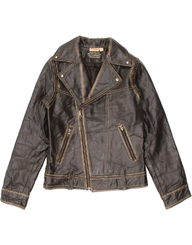 BRUMS Womens Leather Biker Jacket UK 14 Large Black Leather Nylon Jacket Polyester Jacket Spandex Jacket