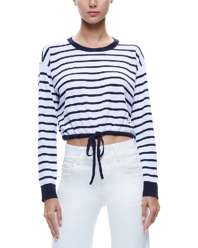 Alice + Olivia Bernetta Cropped Drawstring Linen-Blend Pullover Plunging Neck Pullover