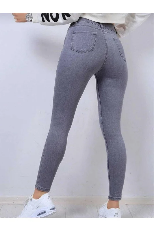 Ngbutika Super Skinny Colorfast Lycra Gray Jeans Trousers Trousers versatile functional