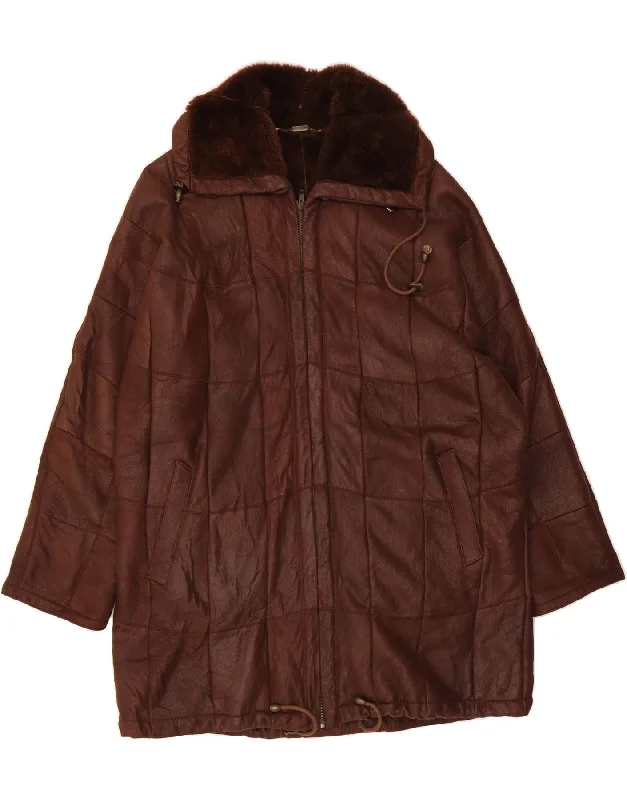 CHRIST Womens Oversized Shearling Jacket EU 38 Medium Brown Patchwork Cardigan Sweater Pullover