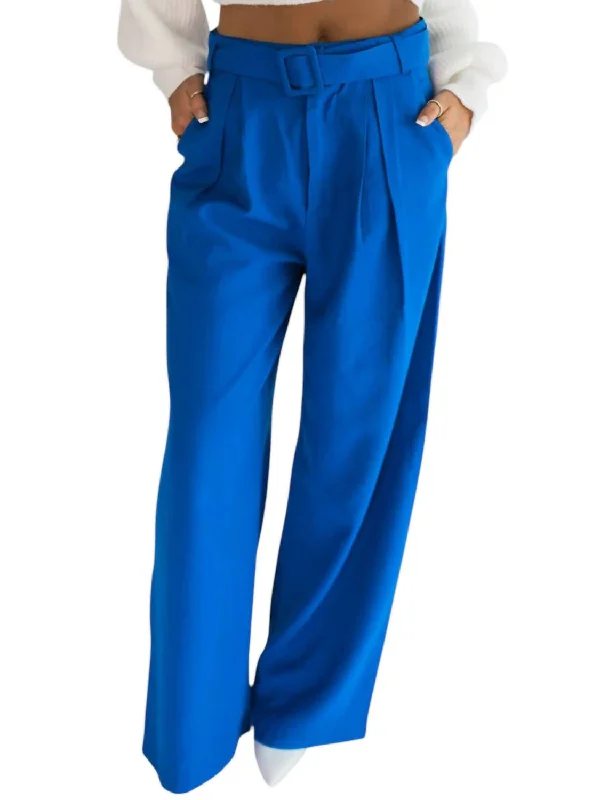 Kylen Belted Trousers In Royal Blue Trousers Corduroy Warm