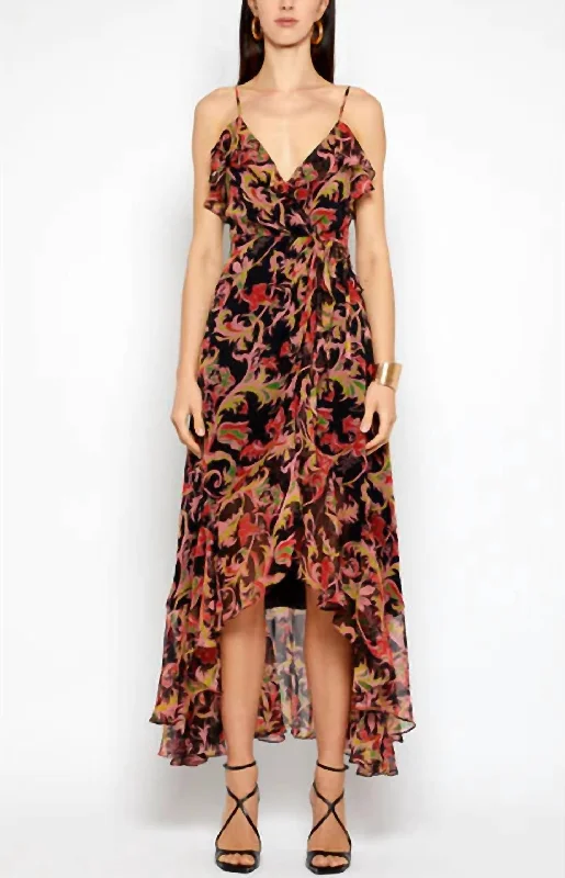 Printed Ruffle Hem Dress In Black
