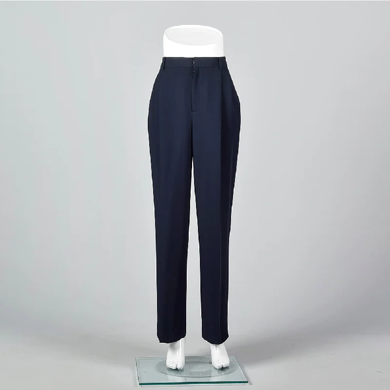 1990s Linda Allard Ellen Tracy Navy Rayon Trousers Trousers Essential Wardrobe