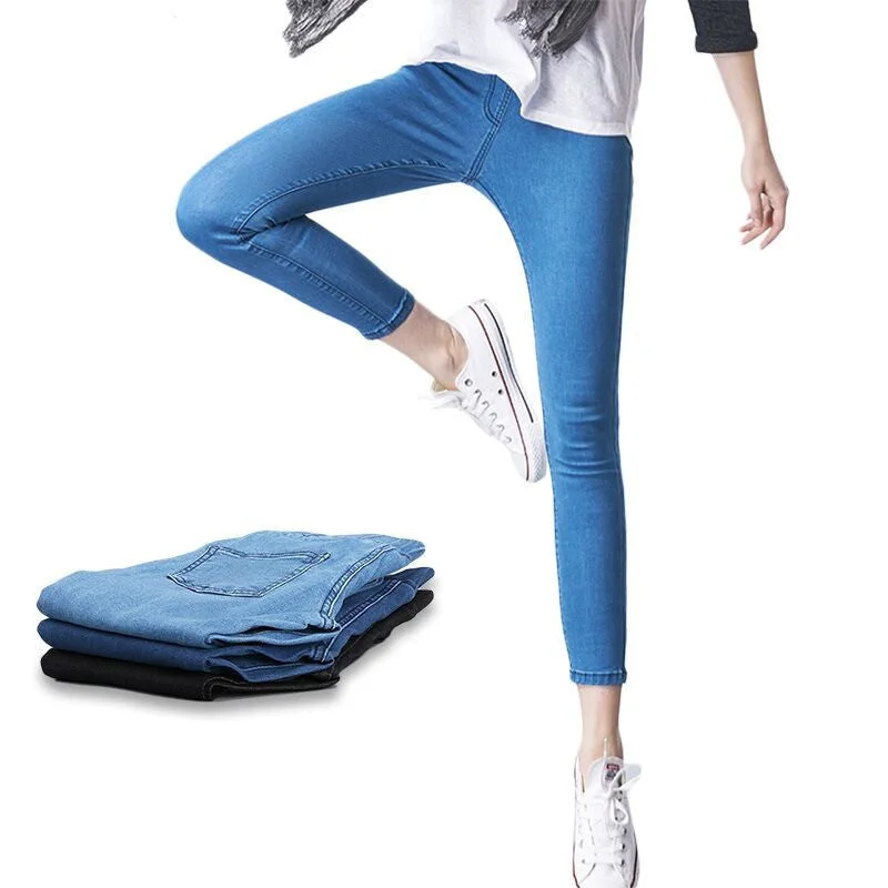 Casual Women Jeans Pant Slim Stretch Cotton Denim Trousers jeans for woman Blue 4xl 5xl 6xl High Waist Slim Fit Ankle Length