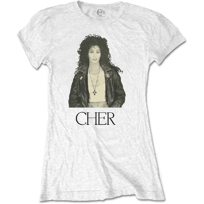 CHER Attractive T-Shirt, Leather Jacket Chenille Fabric Brocade Fabric Lace Fabric