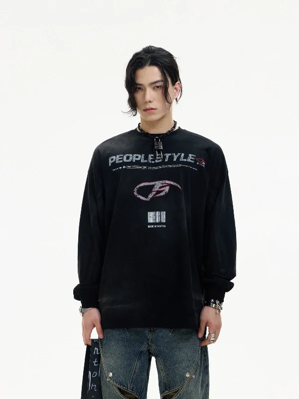 Washed Letters Sweatshirt【s0000004183】 Hoodie with Front Slit Layering Stylish