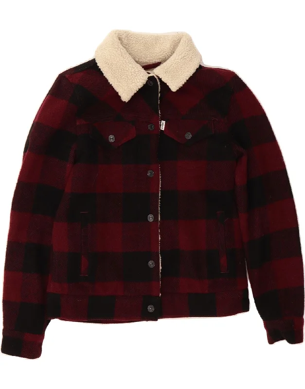 LEVI'S Womens Sherpa Jacket UK 6 XS Red Check Wool Mesh Jacket Canvas Jacket Denim Jacket