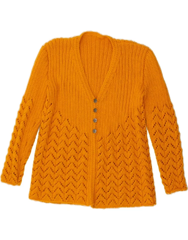 VINTAGE Womens Cardigan Sweater UK 16 Large Orange Zippered Front Buttoned Front Snap Front