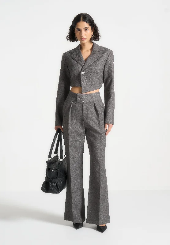 High Waisted Tailored Trousers - Grey Marl Trousers Denim Blue
