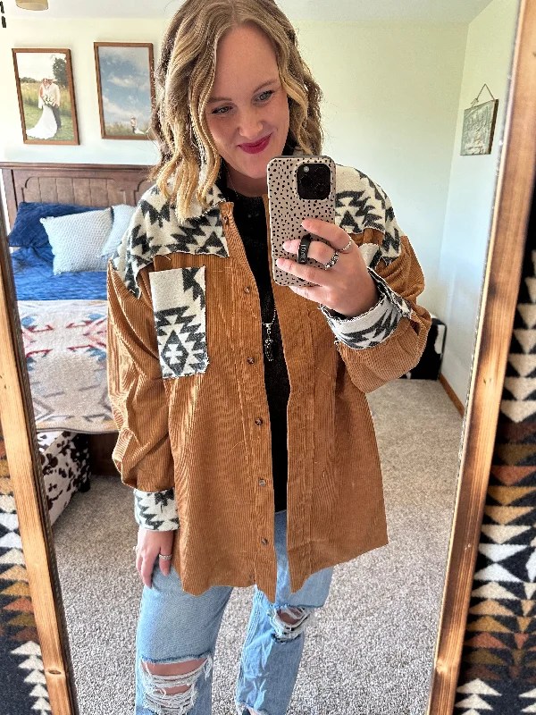 Oversized Aztec Block Corduroy Jacket - Toffee Appliqued Jacket Beaded Jacket Sequined Jacket Oversized Aztec Block Corduroy Jacket - Toffee Appliqued Jacket Beaded Jacket Sequined Jacket