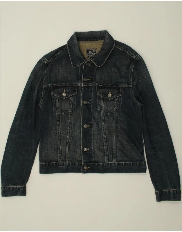 GAS Womens Denim Jacket UK 16 Large Navy Blue Cotton Herringbone Jacket Checkered Jacket Solid Jacket