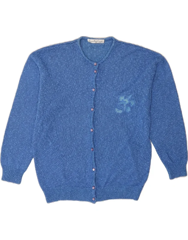 VINTAGE Womens Cardigan Sweater EU 38 Medium Blue Floral Viscose Solid Color Striped Floral Print VINTAGE Womens Cardigan Sweater EU 38 Medium Blue Floral Viscose Solid Color Striped Floral Print