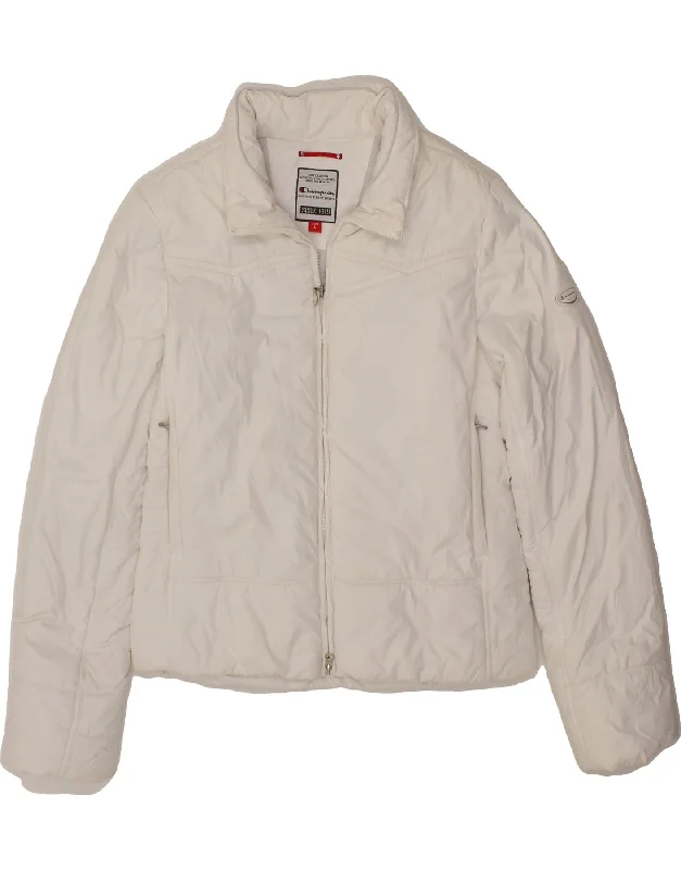 CHAMPION Womens Padded Jacket UK 16 Large White Polyester Wool Jacket Cashmere Jacket Tweed Jacket