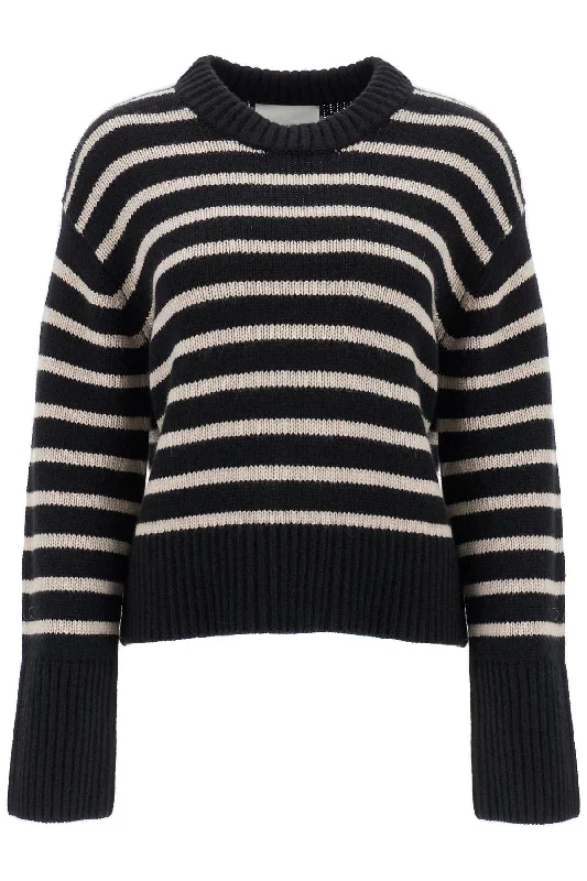 Striped Cashmere Sony Pullover Sweater  - Black Seamless Knitted Crochet