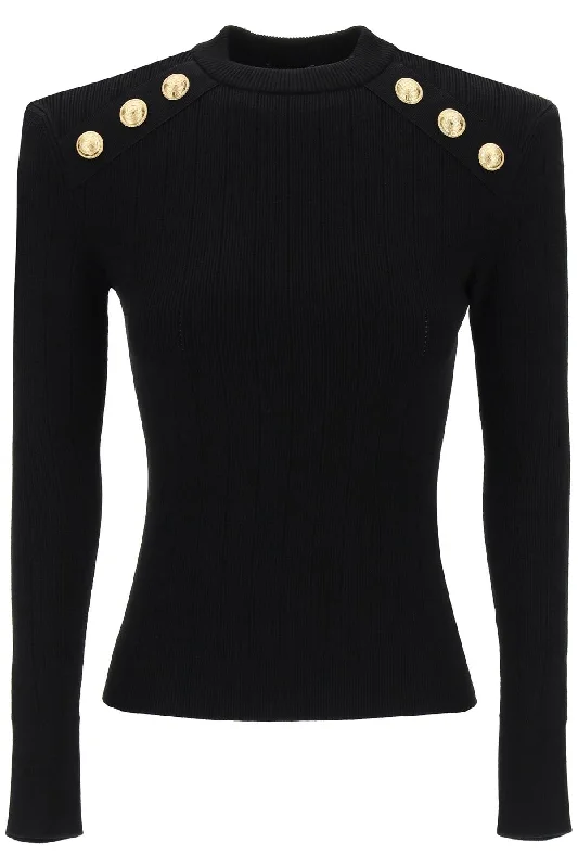 Crew-neck Sweater With Buttons  - Black Casual Formal Business