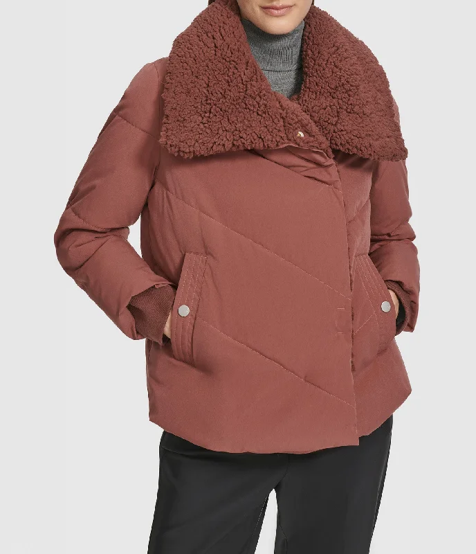 Valencia Puffer Jacket Boat Neck Shawl Collar Notched Collar