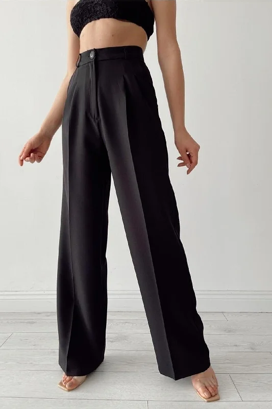 Love Power Women's Black Pleated High Waist Wide Leg Loose Trousers Palazzo Trousers luxurious high-end