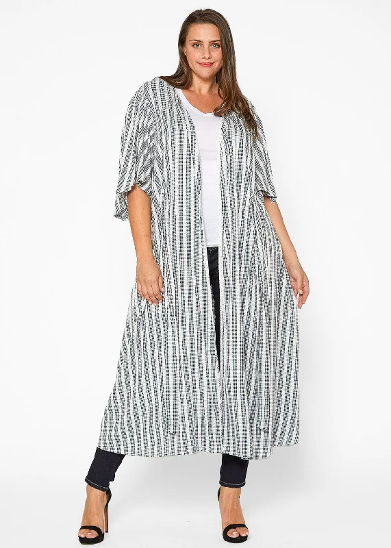 Plus Size Lace Trim Tie Front Maxi Cardigan in Ditsy Gingham by Shop at Konus Tailored Straight A-Line