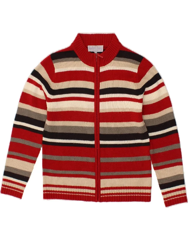 VINTAGE Womens Dublin Cardigan Sweater US 2 XS Red Striped Acrylic Elasticated Padded Insulated