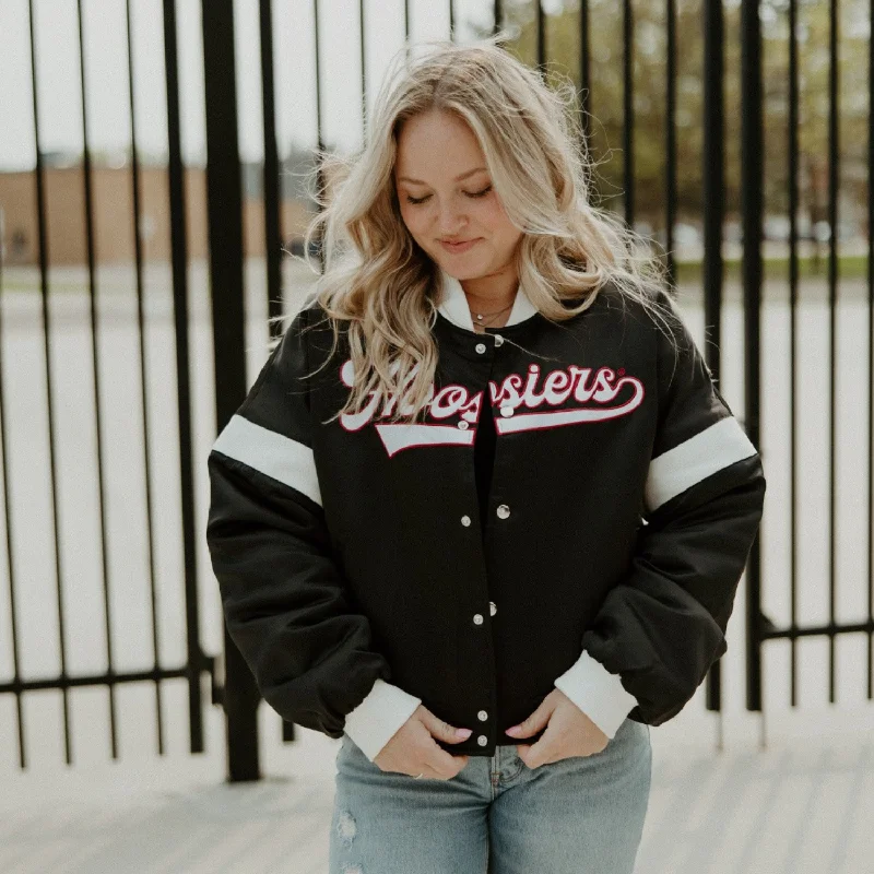 Indiana Jacket Women's Vintage Satin Script Gameday Social Lace Jacket Ribbed Jacket Sequined Jacket