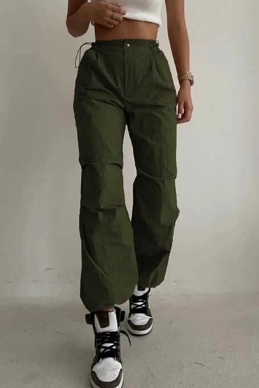 Khaki Tactical Adjustable Waist Parachute Fabric Trousers Trousers Timeless Classic