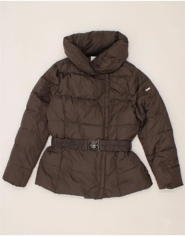 ELLESSE Womens Padded Jacket UK 14 Large Grey Nylon Welt Pockets Slit Pockets Flap Pockets