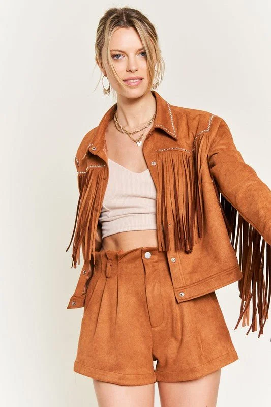 Suede studded fringe jacket JJO5009 Anorak Shell Jacket Lightweight Jacket