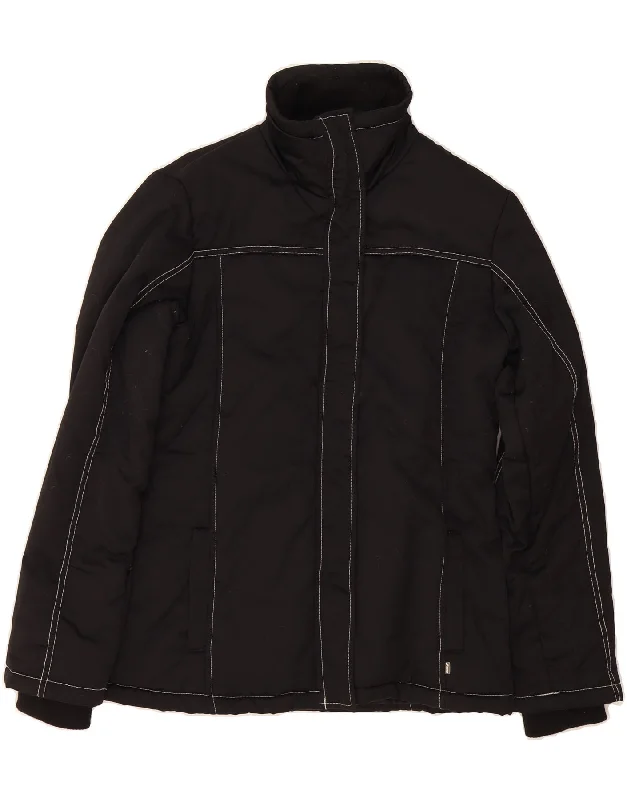 ASICS Womens Bomber Jacket UK 12 Medium Black Nylon Collared Jacket Crew Neck Jacket Turtle Neck Jacket