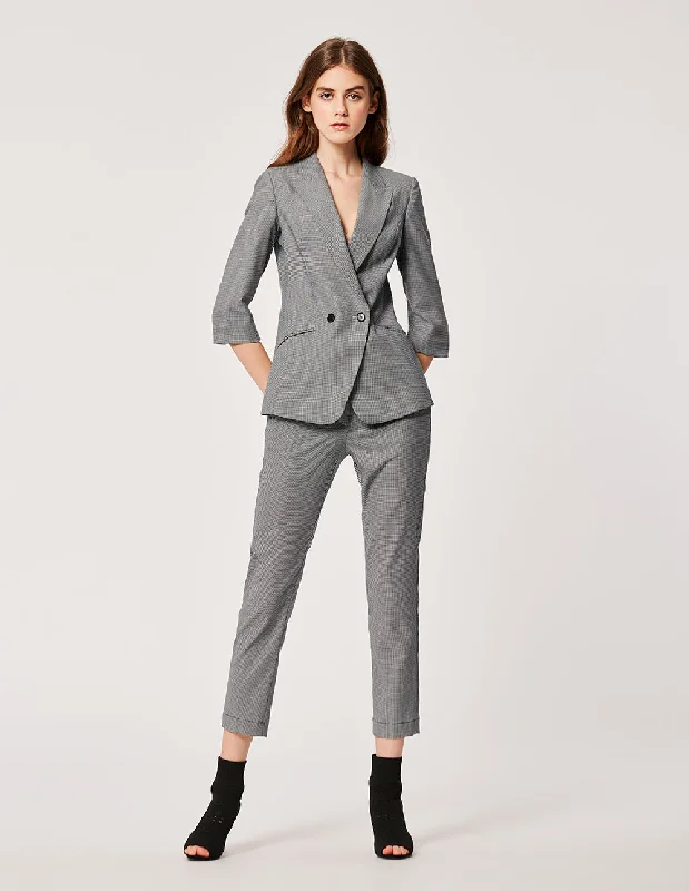 MARYLING Houndstooth Pattern Crop Leg Slim Fit Trousers Trousers Formal Black