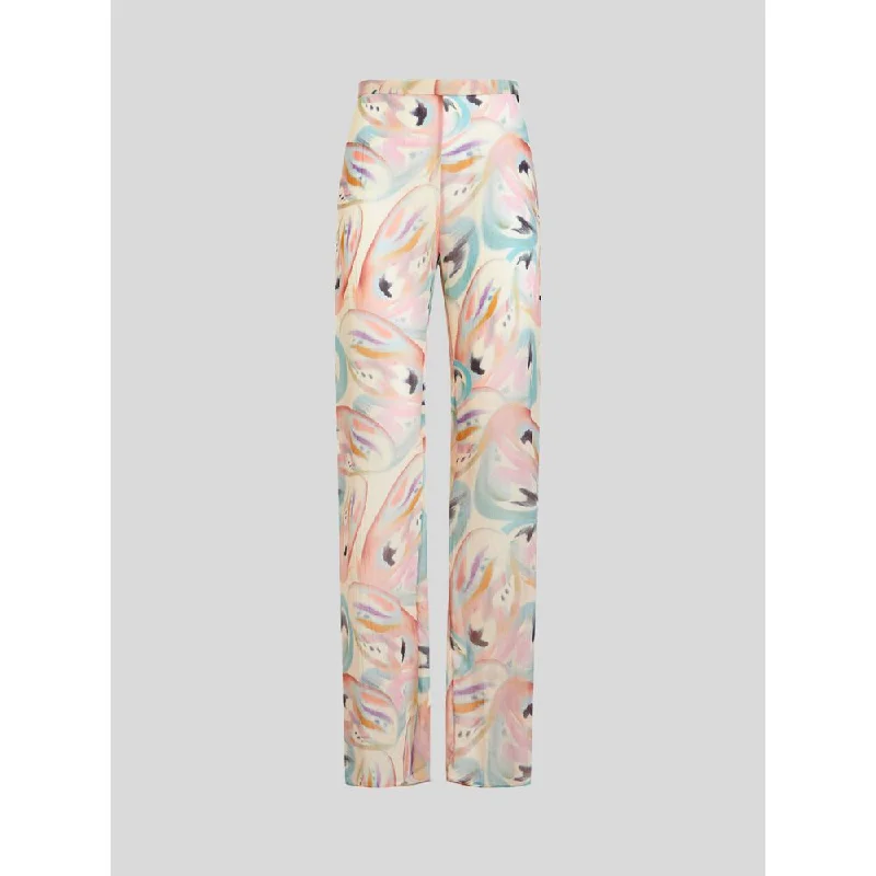 Silk Trousers With Butterfly Pattern Trousers Evening Elegant