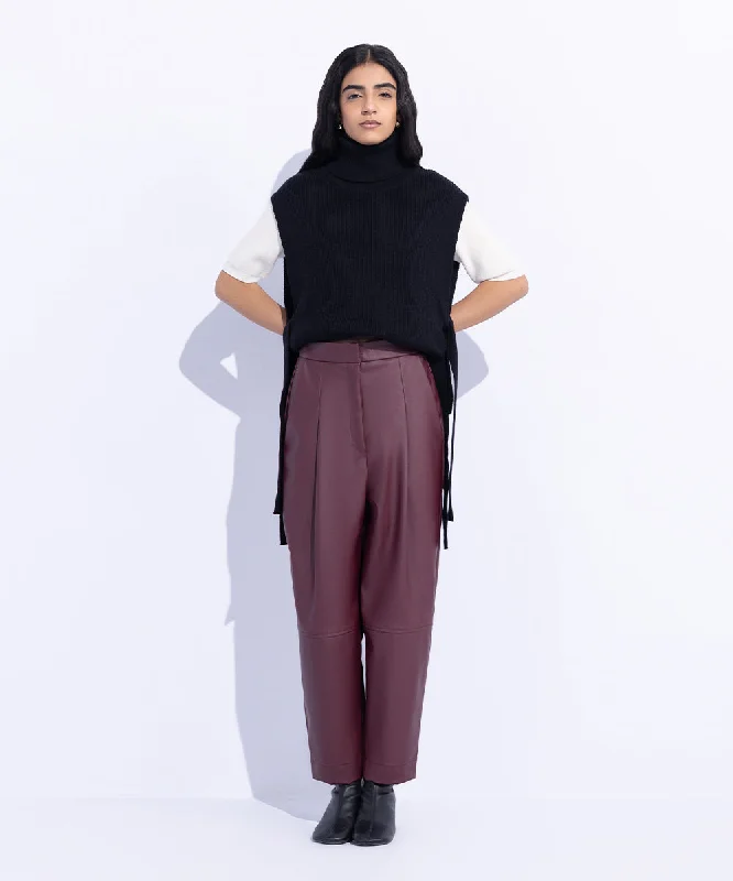 High Waisted Faux Leather Trousers Trousers Mesh Breathable